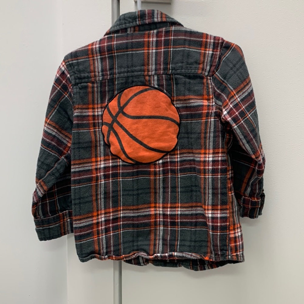 Mish Boys long sleeve flannel shirt basketball patch - orange and gray - size 4